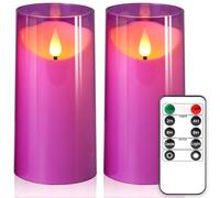 NURADA 3"x6"Flickering Flameless Candles: 3D Wick Unbreakable Acrylic Battery Operated LED Pillar Candles - Battery Candles with Remote and Timer for Table Wedding Centerpieces Party Decor Purple