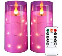 NURADA 3"x6"Flickering Flameless Candles: Built-in Star String Lights 3D Wick Battery Operated LED Pillar Candles with Remote and Timer for Table Wedding Centerpieces Party - 2 Pack Purple
