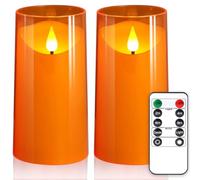 NURADA Flameless Candles with Remote and Timer - 3D Wick Unbreakable Acrylic Battery Operated LED Pillar Battery Candles for Fall Thanksgiving Dinner Tables Wedding Party Home Decor - Orange 2 Pack