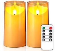 NURADA Flameless Candles with Remote Timer: 3D Wick Battery Operated Led Pillar Acrylic Fake Candle Set for Home Decoration Romantic Ambiance - Gold 2 Pack