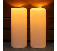 NURADA Large Outdoor Solar Candles Waterproof - 12" x 5" Rechargeable Solar Powered Flameless LED Pillar Flickering Candle for Patio Porch Lanterns Decor - Ivory White Set of 2