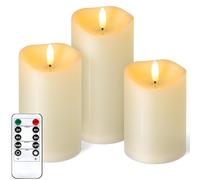 NURADA Outdoor Flameless Candles with Remote Timer - Waterproof Realistic Flickering LED Pillar Electric Battery Operated Fake Candle for Holiday Home Wedding Fireplace Decor - 3 Pack Ivory