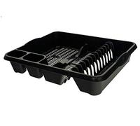Nurano - Casa Large Dish Drainer (46 x 38 x 9 cm) Dish Drying Rack Kitchen Dish Drainer Cup Holder Strong Plastic Sink Cutlery Drainer Utensil Draining - Midnight Black, 2 Set