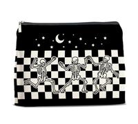 Nurawo Goth Dancing Skeleton Makeup Bag Halloween Cosmetic Bags for Women Halloween Spooky Gothic Gifts for Women Skeleton Black Makeup Pouch With Zipper Travel Toiletry Organizer Bag Goth Gifts
