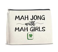 Nurawo Mahjong Gifts Makeup Bag Cosmetic Bags for Women Mahjong Players Lover, Mah Jong With Mah Girls Makeup Pouch With Zipper
