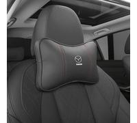 NURCIX 2pcs leather Car Neck Pillow Headrest, for Mazda 3 5 6 CX-3 CX-30 CX-5 CX-7 CX-8 CX-9 MX-5 Auto Seat Orthopedic Soft Comfortable head Support Cushion Washable,A/Black