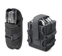 NURCIX Tactical Flashlight Pouch Holster with Double Handcuff Pouch, Rotatable Flashlight Holder Belt Clip Tactical Torch Carry Case Handcuff Holster for Duty Belt, MOLLE Handcuff Case for Vest