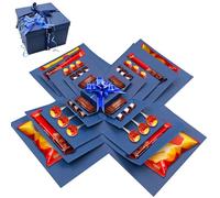 Nureeca 5 Layer Explosion Box Kit, DIY Surprise Gift Box for Scrapbooking, Birthday, Anniversary & Valentine's Day with Tape & Ribbon, Black Photo Memory Album (blue)