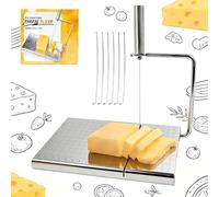 Nureeca Cheese Slicer with Board & Wires - Adjustable Stainless Steel Cheese Wire Cutter, Dishwasher Safe with Measuring Grids for Perfect Slices