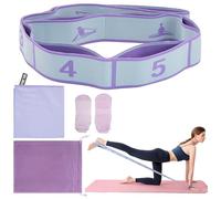 Nureeca Yoga Strap Set with Resistance Band, Towel & Non-Slip Socks, 8-Level Adjustable 90cm Fitness Belt for Stretching, Pilates, Workout and Dance, Complete Portable Accessories Kit (purple)