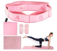 Nureeca Yoga Strap Set with Resistance Band, Towel & Non-Slip Socks, 8-Level Adjustable 90cm Fitness Belt for Stretching, Pilates, Workout and Dance, Complete Portable Accessories Kit (pink)