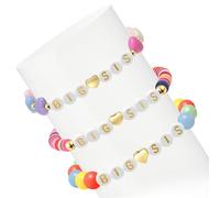 Nurhore 3 Pack Big Sister Gifts for Little Girls, Adjustable Letter Friendship Bracelets, Birthday Big Sis Bracelet Colorful Heart Charm Beads for Woman Toddler Children