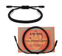 Nurhore Handmade Woven String Bracelets Pack of 2, Adjustable Friendship Womens Mens Rope Bracelets, Black Buddhist Braided Thread Men's Bracelet, Good Luck Boosting Bracelet with Adjustable Lengths