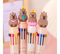 Nurila Capybara Pack of 4 0.7 mm Multicolour Ballpoint Pens, 10 in 1 Special Pens for Children, Retractable, Multicoloured, 10 Colours Multicolour Pen Capybara for Students, Office, Children, Gift