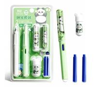 Nurila Erasable Fountain Pen Set, 2 Erasable Fountain Pens with 2 Ink Refills and Tools, Fountain Pen for School, Office (Blue Ink, Panda Theme)