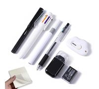 Nurila Multifunctional writing set, an acrylic pen, a gel pen, a 6-in-1 multi-colour ballpoint pen, a pencil, a notepad with sticky notes, an eraser and correction tape, stationery set