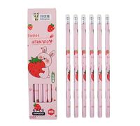 Nurila Pack of 6 Children's Pencils, Fruit Party Pencils with Eraser, Primary School Hb for School and Office, Children's Birthday Gifts, Cool School Supplies Boys and Girls (Light Pink)