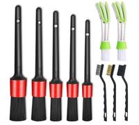 Nurkul 11 Pieces Auto Detailing Brush Set for Cleaning Interior, Exterior, Leather, Including 6 pcs Car Detailing Brushes, 3 pcs Wire Brush and 2 pcs Automotive Air Conditioner Brush