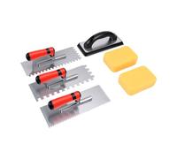 Nurnesy Tile Trowel Concrete Tool 3 Stainless Steel Notched Trowel | 1 Rubber Grout Float 2 Grout Sponges with Ergonomic Handle Aluminum Backplate for Kitchen Tiling Concrete Patching Drywall