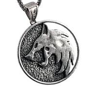 Nurnesy Wolf School Medallion Pendant, 60cm Witcher Necklace | Wolf Medallion Pendant Necklace with Antique Silver Zinc Alloy Finish Chain for Witcher Fans Lovers Valentine Birthday Gift