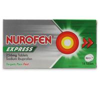 Nurofen Express Ibuprofen 256mg, 16 Tablets - Pain, Sinus, Migraine, Headache, Toothache Relief, Long Lasting Cold & Flu relief