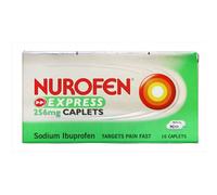 Nurofen Express Sodium Ibuprofen Caplets 256mg, 16 Count - Fast-Acting Relief for Period Pain, Headaches, Migraines, Cold & Flu Symptoms
