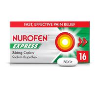 Nurofen Express Sodium Ibuprofen Caplets 256mg, 16 Count - Fast-Acting Relief for Period Pain, Headaches, Migraines, Cold & Flu Symptoms