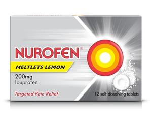 Nurofen Ibuprofen Meltlets, Lemon 200mg, 12 Tablets - Fast Pain, Migraine, Headache Relief, Cold & Flu Medicine for Adults, Self-Dissolving Over-The-Counter Tablets