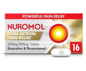 Nuromol Dual Action Ibuprofen Paracetamol Tablets, 16 Count - Strong Painkillers for Joint, Period, Back Pain & Fever Relief