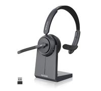 Nuroum HP31S (3rd Gen) Bluetooth Headset with Microphone (Mono), AI Noise Reduction for Calls, V5.3/45H Runtime, Wireless Headset with USB Dongle, Charging Station, Mute for Call Center/Travail/Office