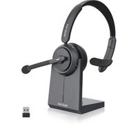 Nuroum HP31S(3rd Gen) Single Ear Wireless Headset with Microphone,V5.4 Bluetooth Headset with Noise Cancelling Mics,Charging Base,Mute Button, USB Dongle for PC/Laptop/Phone for Conference Call Center