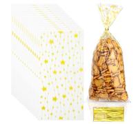 Nurplexl Reusable Plastic Star Cellophane Bags, 100 Count, Clear, 10.6" x 4.9", LDPE, Twist Tie Closure, Food Storage & Gifting