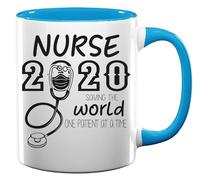Nurse 2020 Saving The World One Patient at A Time Ceramic Tea Coffee Mug Light Blue