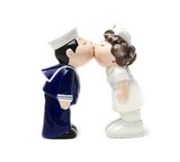 Nurse and Sailor Kissing Magnetic Ceramic Salt and Pepper Shakers