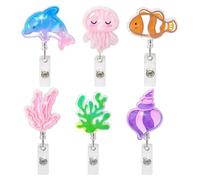 Nurse Badge Reel, Retractable Badge Holder with Six Ocean Elements, Convenient for Medical Professionals, Compact Design at Approximately 15 Grams