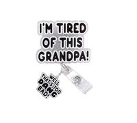 Nurse Badge Reel Retractable - I’m Tired of This Grandpa Well Too Dang Bad,Funny Quote Acrylic Clip Novelty Nurse ID Badge Holder Durable 23-Inch Cord