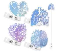 Nurse Badge Reels 4PCS Retractable Badge Holders with Alligator Clip Iridescent Heart Brain Patterns Holographic Style Cute Badge Reels for RN Nurse Doctor Student Nursing Graduation Appreciation Gift