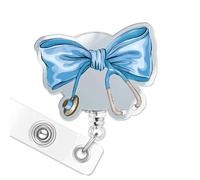 Nurse Badge Reels, Blue Stethoscope Bow Sparkly Glitter Retractable Badge ID Holder Alligator Clip Accessories for Nursing Nurses Doctor Student Teacher Medical Work Assistant