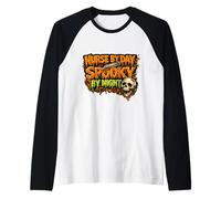 Nurse By Day Spooky By Night Halloween Nurse Funny Raglan Baseball Tee