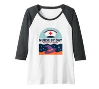 Nurse by Day Witch by Night Halloween Healthcare Humor Raglan Baseball Tee, Women, Dark Heather/White, M