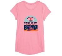 Nurse by Day Witch by Night Halloween Healthcare Humor T-Shirt, Girls, Pink, Medium