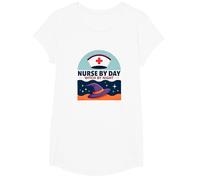 Nurse by Day Witch by Night Halloween Healthcare Humor T-Shirt, Girls, White, Medium