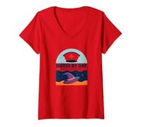 Nurse by Day Witch by Night Halloween Healthcare Humor V-Neck T-Shirt, Women, Red, M