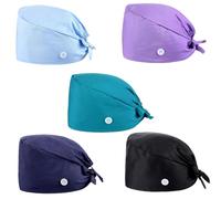 Nurse Cap - 5Pcs Sweat Absorbent Scrub Caps, Adjustable Surgical Cap with Button 5 Colors