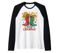 Nurse Christmas Western Boots with Stethoscope Retro Raglan Baseball Tee