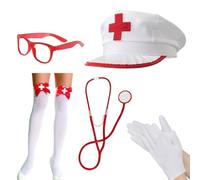 Nurse Costume Accessories Role Play Set with Stockings Hat Prop Stethoscope