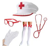 Nurse Costume Accessories White Stockings Hat Prop Stethoscope Set