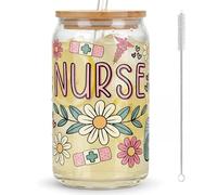 Nurse Cups Gift Gifts for New Nurses Female Women Practitioner Cute Nurse Glass Cup for Nursing Students Medical Assistant Cup Aesthetic Nurses W ppreciation 16 Oz Iced Coffee Mugs (green)