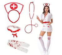 Nurse Fancy Dress Outfit Nurse Costume with Long Glove Headband Stethoscope Cosplay Theme Party Carnival Role Play