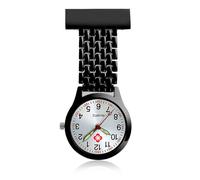 Nurse Fob Watch with Glow in The Dark Quartz Movement,Stainless Steel Adjustable Date Clip-on Pocket Watch for Doctors,Paramedics,and Medical Professionals,Water Resistant Hanging Lapel Pin (Black)
